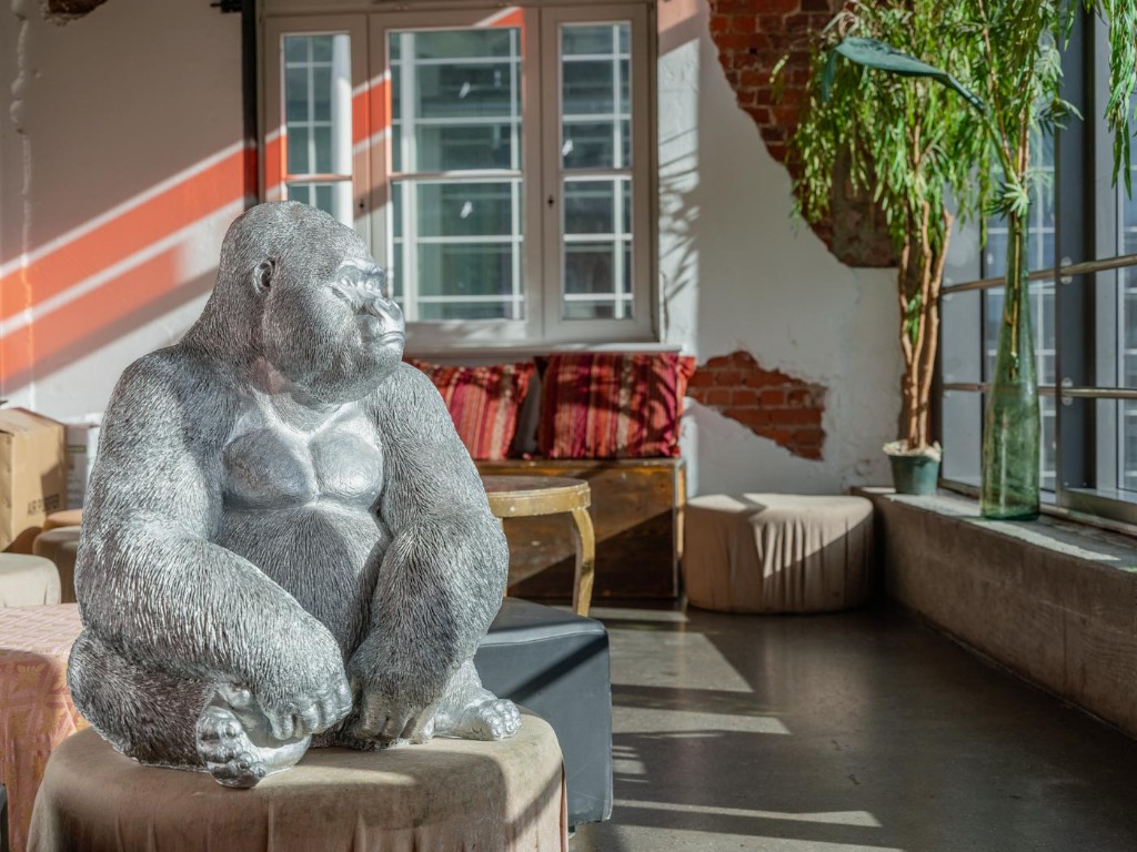 Josef von Garrel mit Gorilla-Maske im Sichtwert-Studio