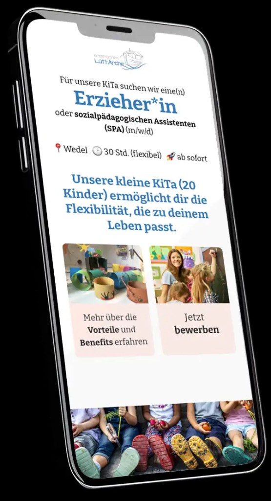 Mobile Bewerbungsseite – Erzieherin gesucht bei Lütt Arche