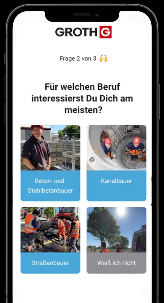 Groth4Future Landingpage – Berufswahl im Funnel, Frage 2 von 3
