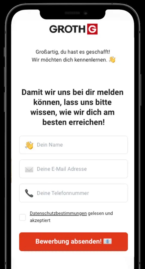 Groth4Future Landingpage – Kontaktformular und Bewerbung absenden
